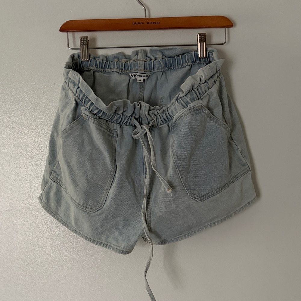 Vigoss Light Blue Paperbag Waist Denim Shorts